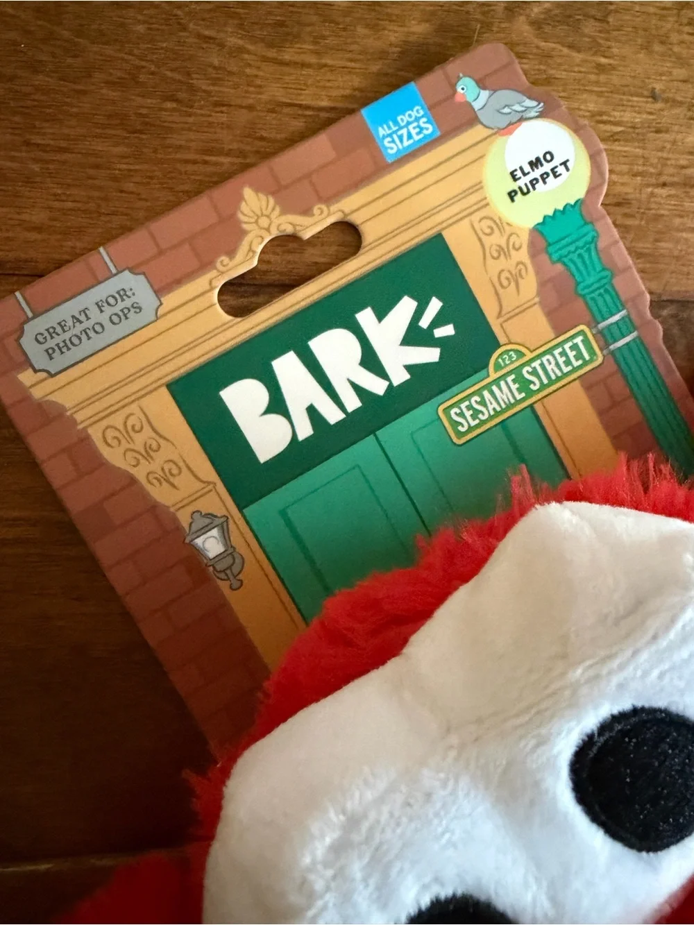 BARK Dog Toy Sesame Street Elmo Red Plush Squeaky Puppet Dog Toy